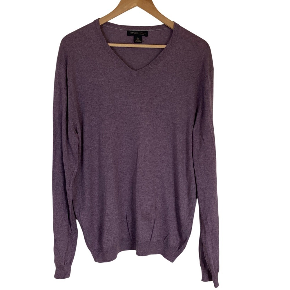 Banana Republic‎ Mens Purple V Neck Pullover Silk Cotton Cashmere Sweater Size L